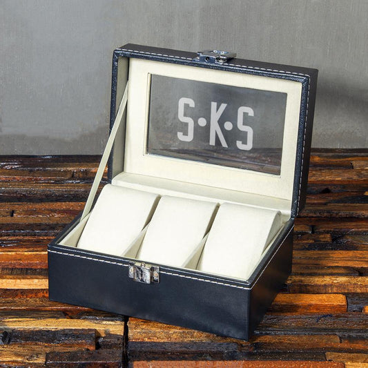 Christmas Gift, Personalized Watch Box 3 Slots, Gift for Men - Engravedideas