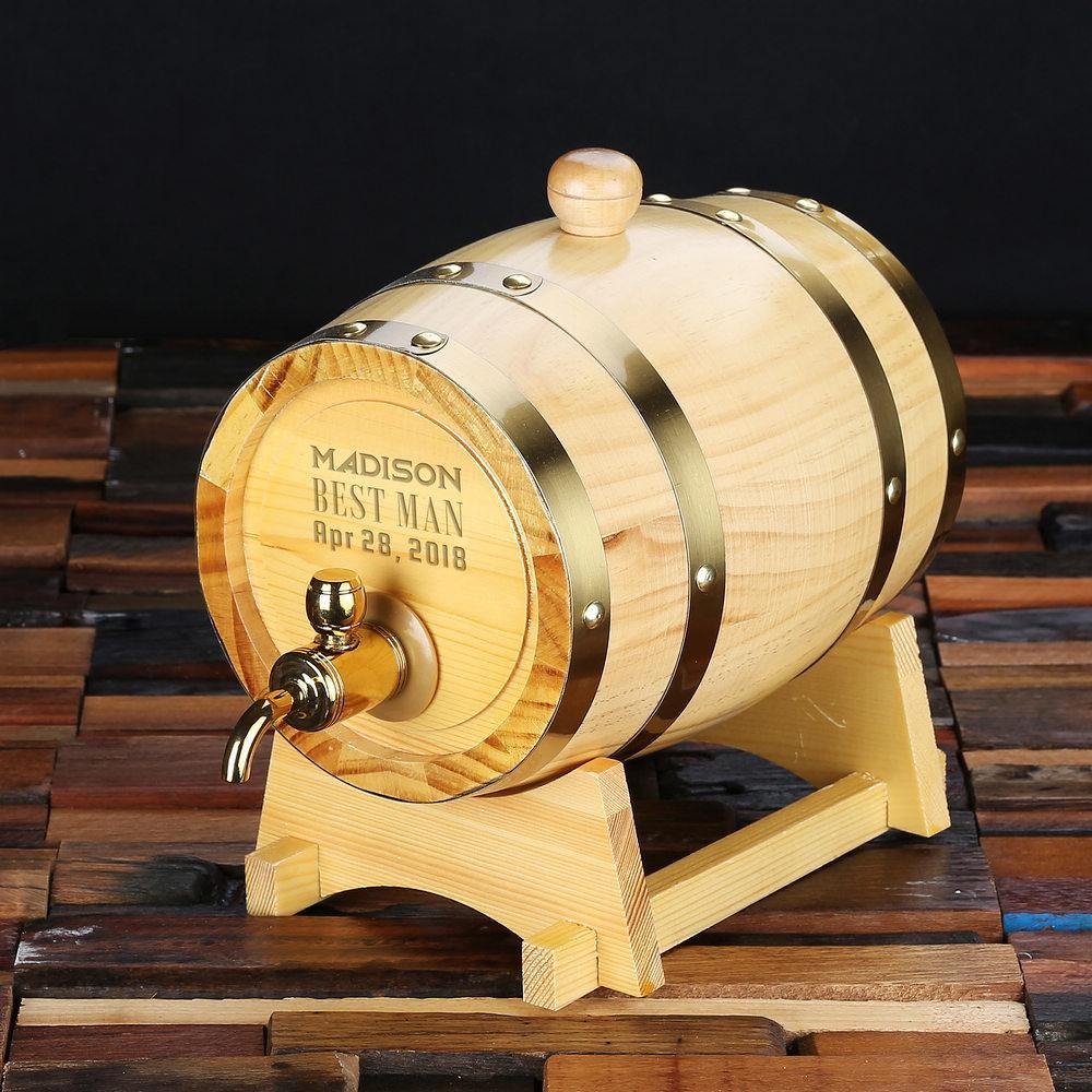 Personalized Barrel with Metal Tap, Groomsmen Gifts, Christmas Gift - Natural - Engravedideas